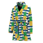 Blue Striped Pineapple Pattern Print Women's Bathrobe