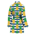 Blue Striped Pineapple Pattern Print Women's Bathrobe