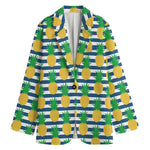 Blue Striped Pineapple Pattern Print Women's Blazer