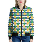 Blue Striped Pineapple Pattern Print Women's Bomber Jacket