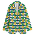 Blue Striped Pineapple Pattern Print Women's Cotton Blazer