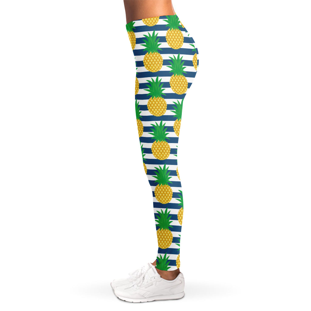 Blue Striped Pineapple Pattern Print Women's Leggings