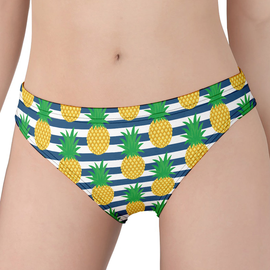 Blue Striped Pineapple Pattern Print Women's Panties