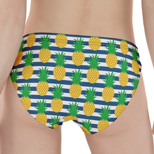 Blue Striped Pineapple Pattern Print Women's Panties