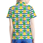 Blue Striped Pineapple Pattern Print Women's Polo Shirt