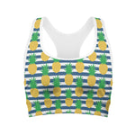 Blue Striped Pineapple Pattern Print Women's Sports Bra
