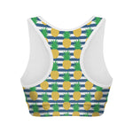 Blue Striped Pineapple Pattern Print Women's Sports Bra