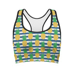 Blue Striped Pineapple Pattern Print Women's Sports Bra