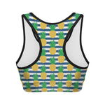 Blue Striped Pineapple Pattern Print Women's Sports Bra