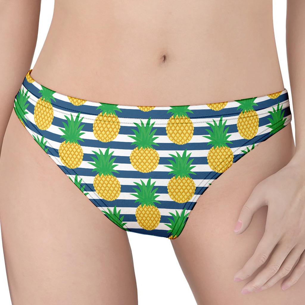 Blue Striped Pineapple Pattern Print Women's Thong