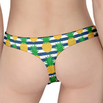 Blue Striped Pineapple Pattern Print Women's Thong