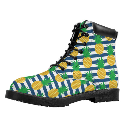 Blue Striped Pineapple Pattern Print Work Boots