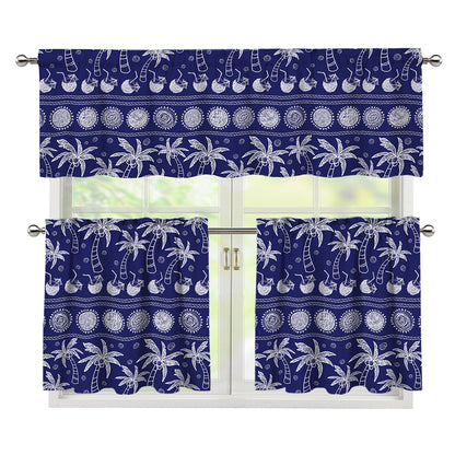 Blue Summer Coconut Pattern Print 3 Piece Kitchen Curtains