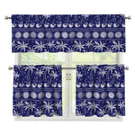 Blue Summer Coconut Pattern Print 3 Piece Kitchen Curtains
