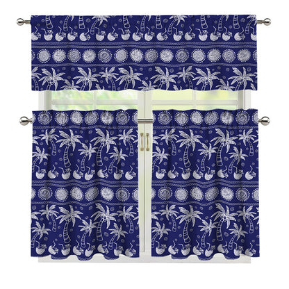 Blue Summer Coconut Pattern Print 3 Piece Kitchen Curtains