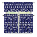 Blue Summer Coconut Pattern Print 3 Piece Kitchen Curtains