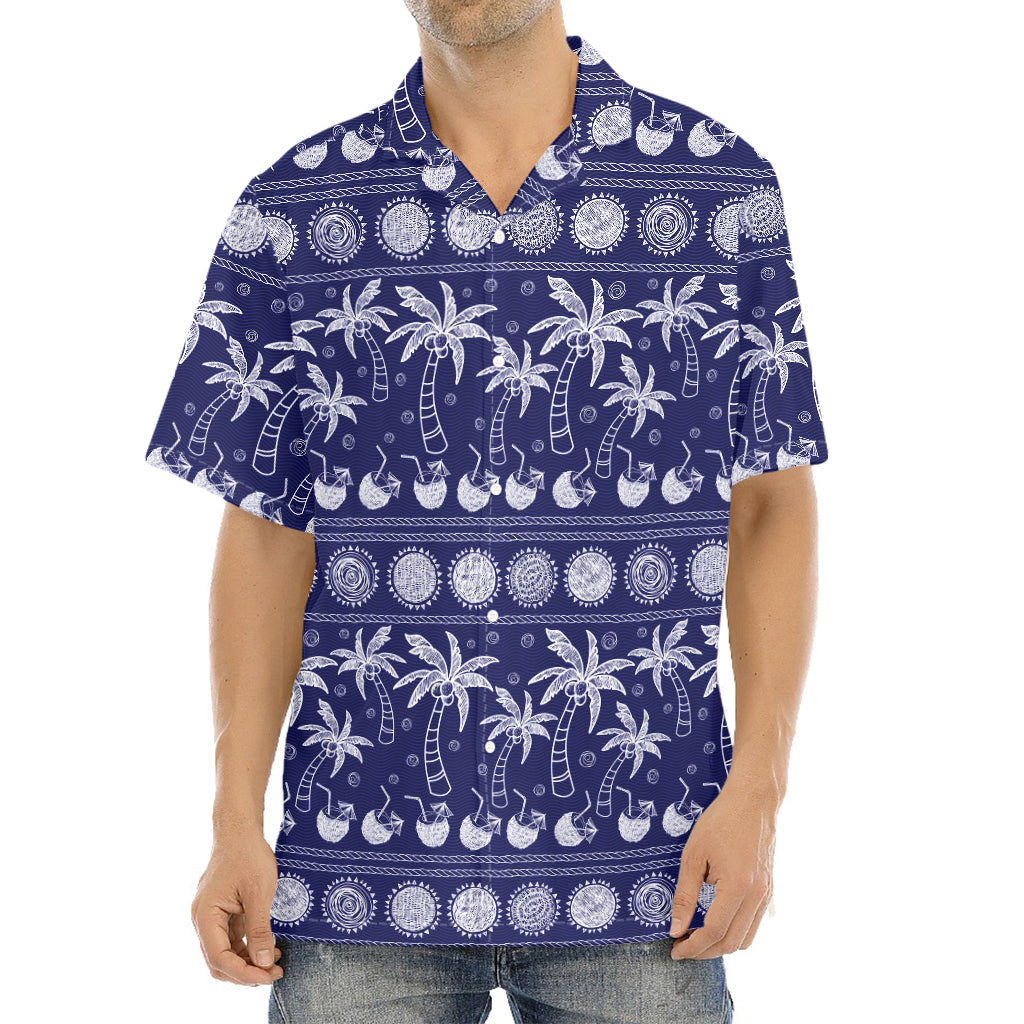 Blue Summer Coconut Pattern Print Aloha Shirt