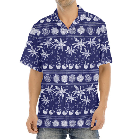 Blue Summer Coconut Pattern Print Aloha Shirt