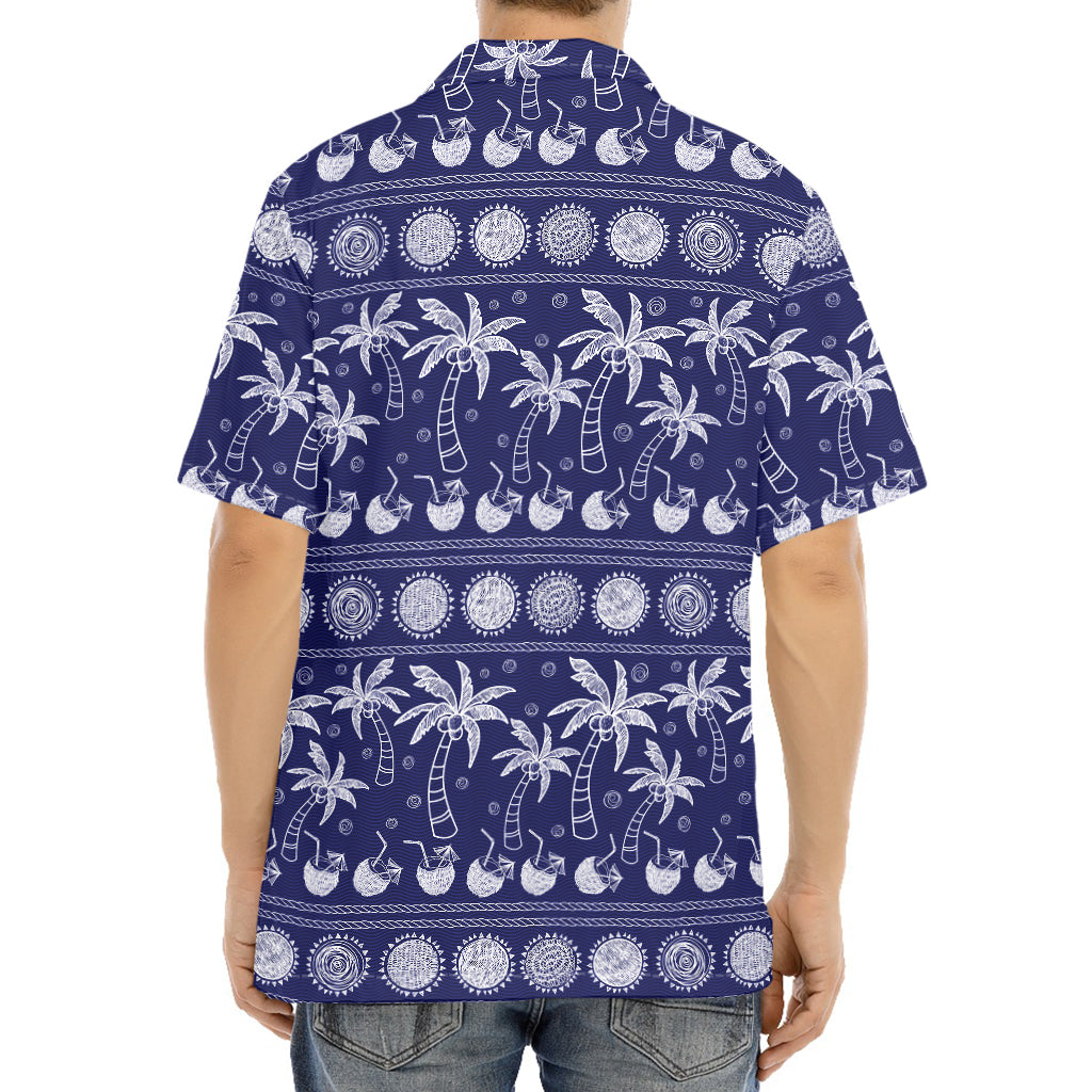 Blue Summer Coconut Pattern Print Aloha Shirt