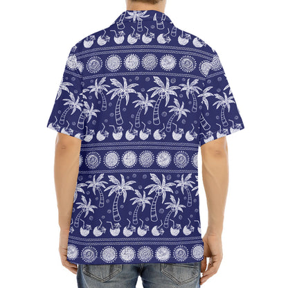 Blue Summer Coconut Pattern Print Aloha Shirt