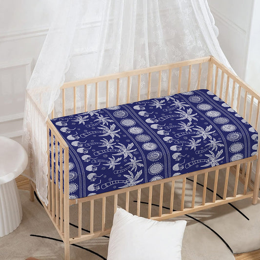Blue Summer Coconut Pattern Print Baby Crib Sheet