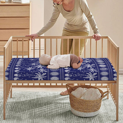 Blue Summer Coconut Pattern Print Baby Crib Sheet
