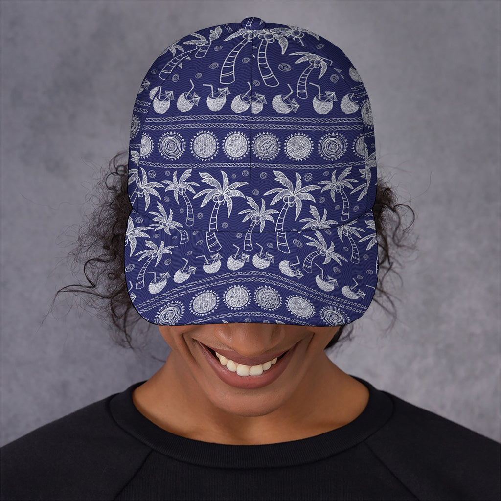 Blue Summer Coconut Pattern Print Baseball Cap