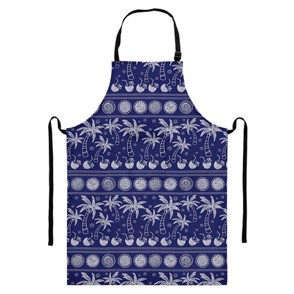 Blue Summer Coconut Pattern Print Bib Apron With Pocket