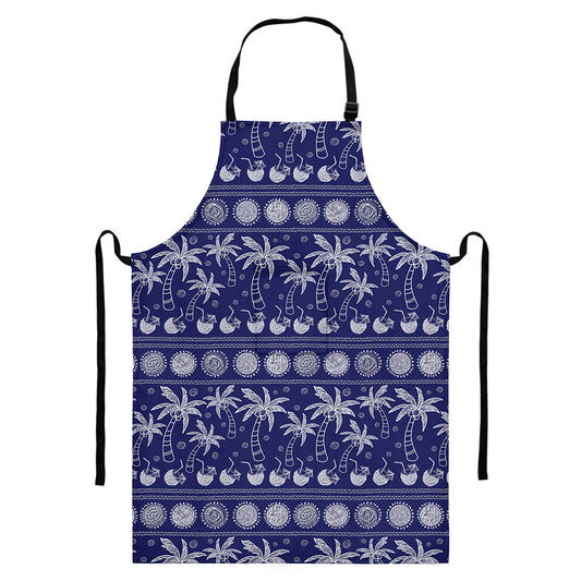 Blue Summer Coconut Pattern Print Bib Apron With Pocket