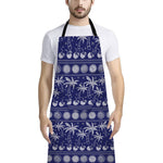 Blue Summer Coconut Pattern Print Bib Apron With Pocket