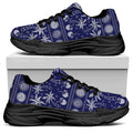 Blue Summer Coconut Pattern Print Black Chunky Shoes