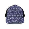 Blue Summer Coconut Pattern Print Black Mesh Trucker Hat