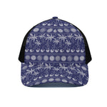 Blue Summer Coconut Pattern Print Black Mesh Trucker Cap