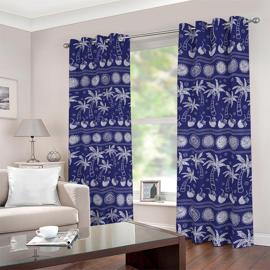 Blue Summer Coconut Pattern Print Blackout Grommet Curtains