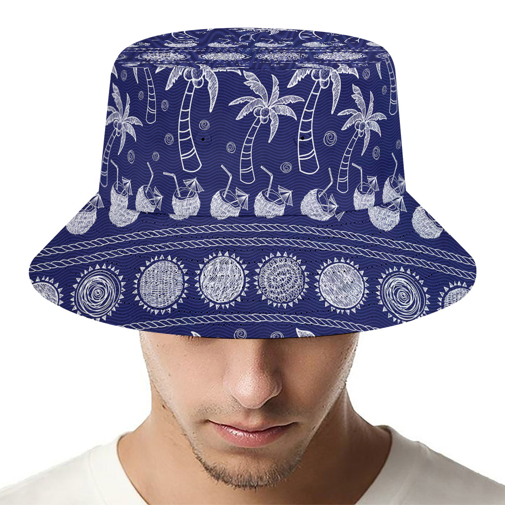 Blue Summer Coconut Pattern Print Bucket Hat