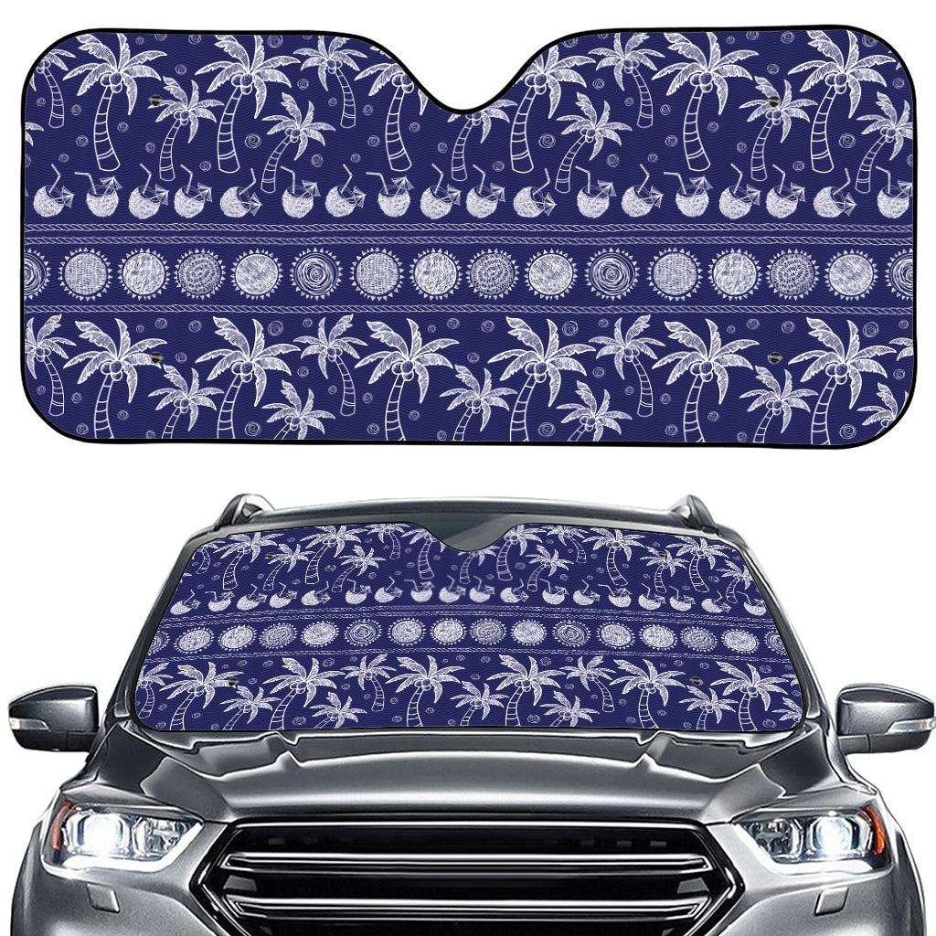 Blue Summer Coconut Pattern Print Car Windshield Sun Shade