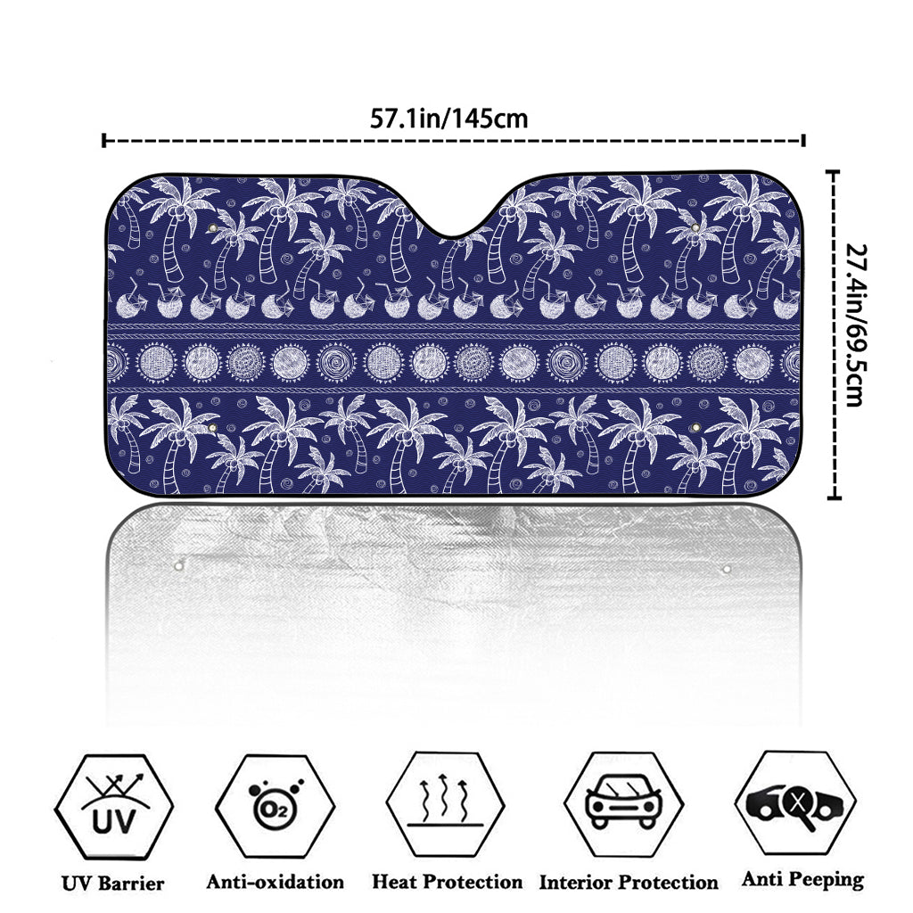 Blue Summer Coconut Pattern Print Car Windshield Sun Shade
