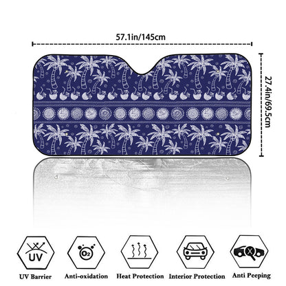 Blue Summer Coconut Pattern Print Car Windshield Sun Shade