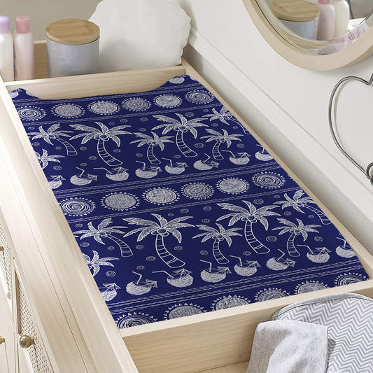 Blue Summer Coconut Pattern Print Changing Pad Cover