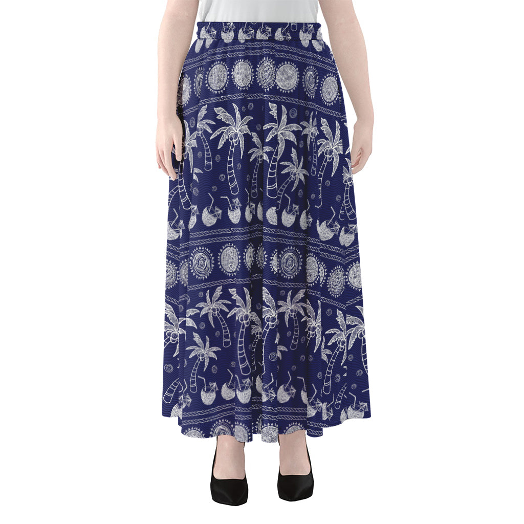 Blue Summer Coconut Pattern Print Chiffon Maxi Skirt