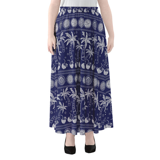 Blue Summer Coconut Pattern Print Chiffon Maxi Skirt