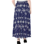 Blue Summer Coconut Pattern Print Chiffon Maxi Skirt