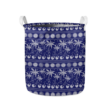 Blue Summer Coconut Pattern Print Collapsible Laundry Basket