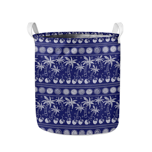 Blue Summer Coconut Pattern Print Collapsible Laundry Basket