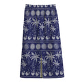 Blue Summer Coconut Pattern Print Cotton Front Slit Maxi Skirt