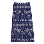 Blue Summer Coconut Pattern Print Cotton Front Slit Maxi Skirt