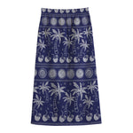 Blue Summer Coconut Pattern Print Cotton Front Slit Maxi Skirt
