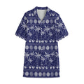 Blue Summer Coconut Pattern Print Cotton Hawaiian Shirt
