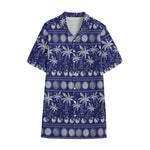 Blue Summer Coconut Pattern Print Cotton Hawaiian Shirt