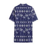 Blue Summer Coconut Pattern Print Cotton Hawaiian Shirt